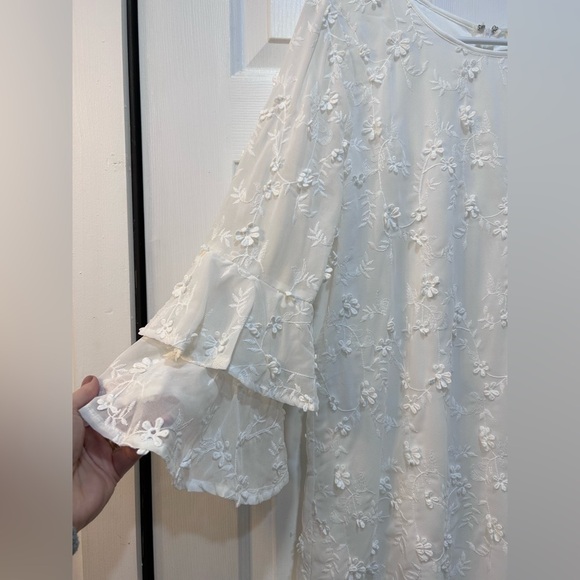 NWT White Floral Embroidered Shift Dress Bride Bridal Shower Ruffle LWD Sz L - Picture 4 of 10